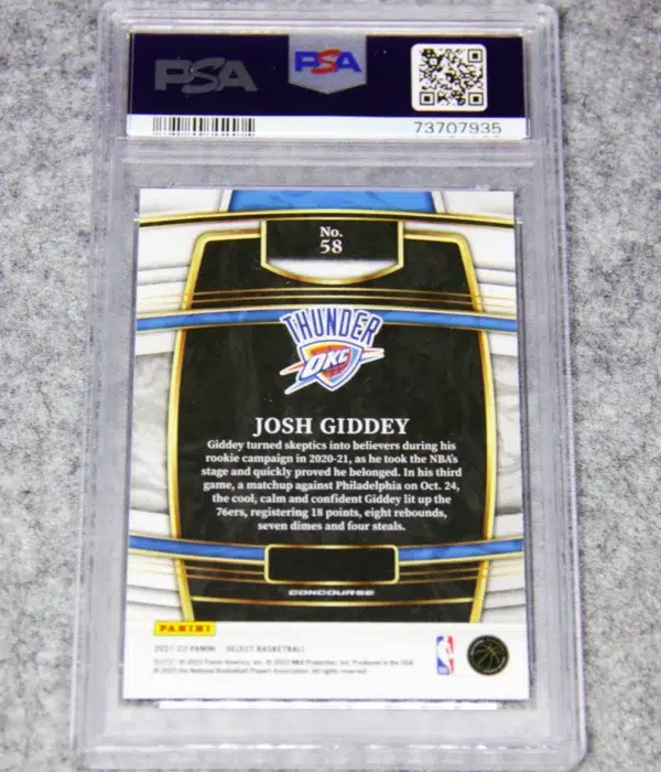 2021-22 Josh Giddey #58 Panini Concourse Blue RC PSA 9 MT - back
