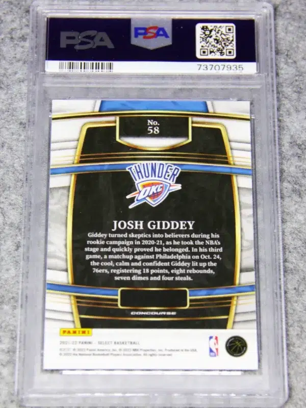 2021-22 Josh Giddey #58 Panini Concourse Blue RC PSA 9 MT - back