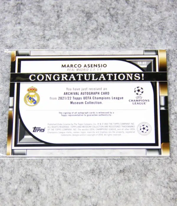 2021-22 Marco Asensio #AA-AS Topps UEFA CL Museum Collection Archival Amethyst Autograph SN#3 - back