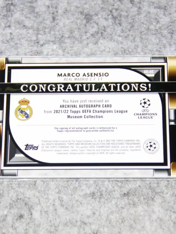 2021-22 Marco Asensio #AA-AS Topps UEFA CL Museum Collection Archival Amethyst Autograph SN#3 - back