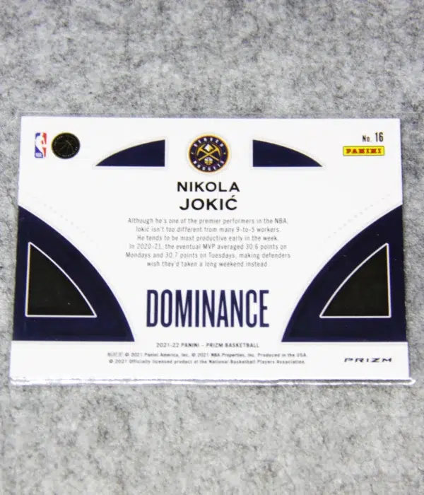 2021-22 Nikola Jokic #16 Panini Prizm Dominance Green Prizm - back
