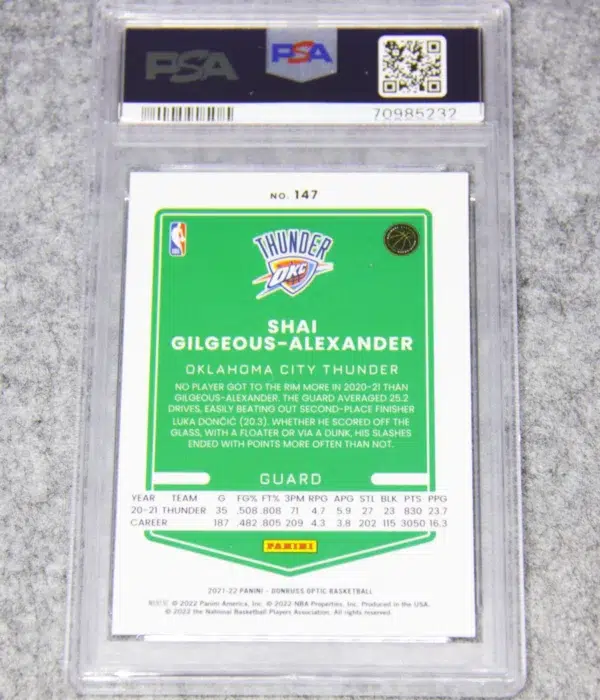 2021-22 Shai Gilgeous-Alexander #147 Panini Donruss Optic PSA 10 GEM MT - back