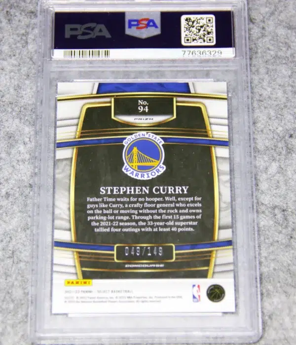 2021-22 Stephen Curry #94 Panini Select White Prizm PSA 9 MINT SN#49 - back