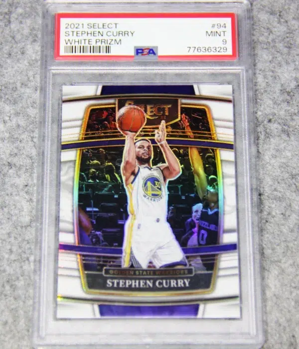 2021-22 Stephen Curry #94 Panini Select White Prizm PSA 9 MINT SN#49 - front