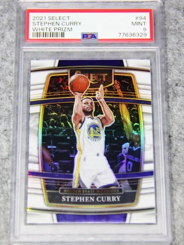 2021-22 Stephen Curry #94 Panini Select White Prizm PSA 9 MINT SN#49 - front