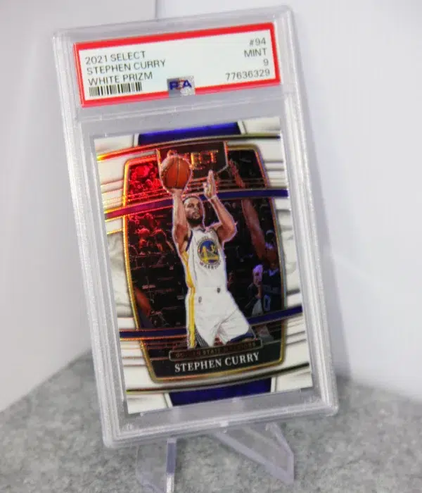 2021-22 Stephen Curry #94 Panini Select White Prizm PSA 9 MINT SN#49 - stand