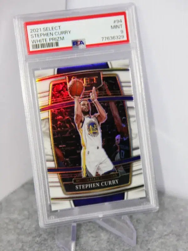 2021-22 Stephen Curry #94 Panini Select White Prizm PSA 9 MINT SN#49 - stand