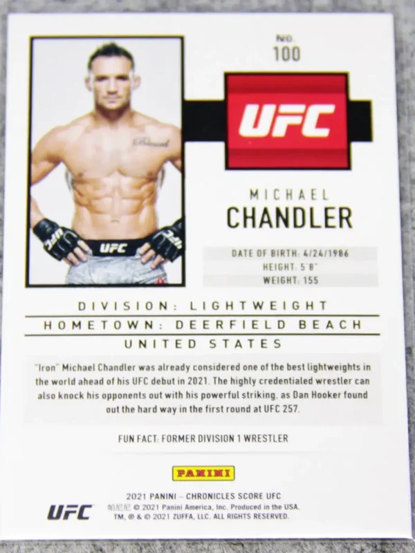 2021 Michael Chandler #100 Panini Chronicles Score RC - back