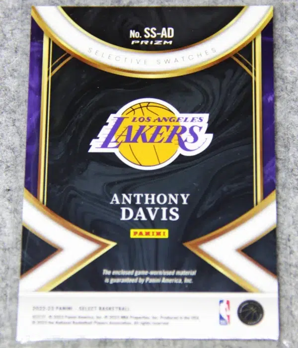 2022-23 Anthony Davis #SS-AD Panini Select Selective Swatches Silver Prizm - back