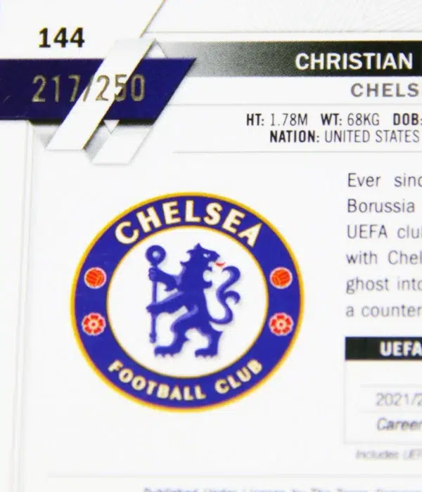 2022-23 Christian Pulisic #144 Topps Chrome UEFA Champions League Pink Shimmer Refractor SN#217 - detail