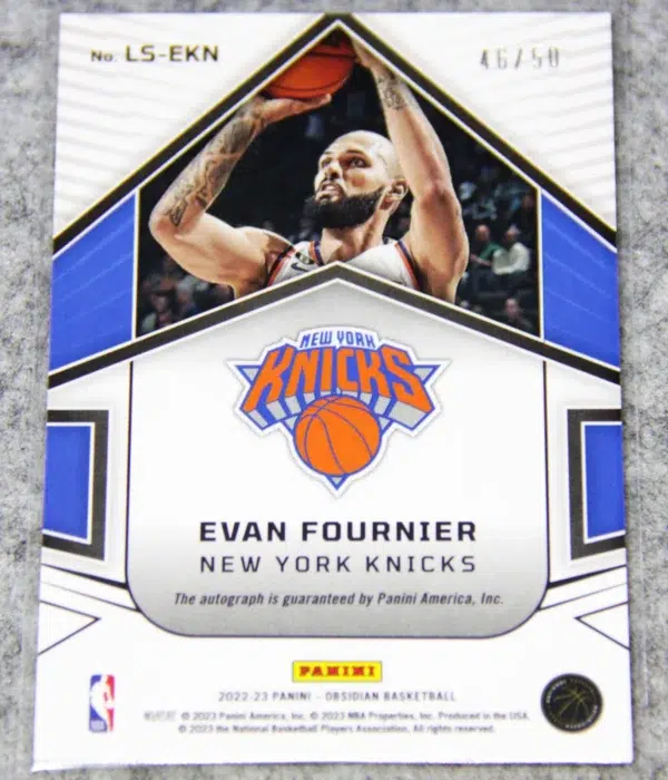 2022-23 Evan Fournier #LS-EKN Panini Obsidian Electric Etch Orange Autograph SN#46 - back