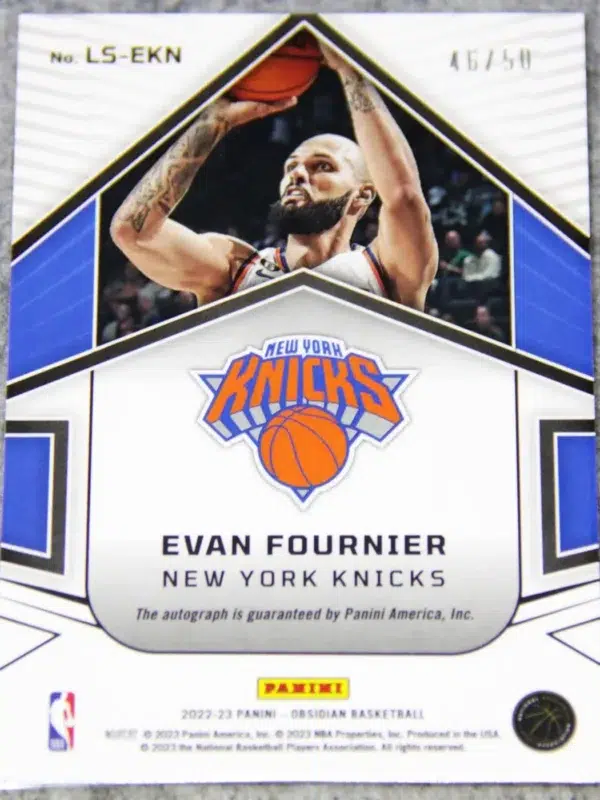 2022-23 Evan Fournier #LS-EKN Panini Obsidian Electric Etch Orange Autograph SN#46 - back