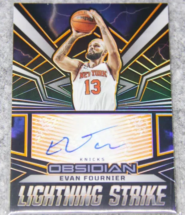 2022-23 Evan Fournier #LS-EKN Panini Obsidian Electric Etch Orange Autograph SN#46 - front