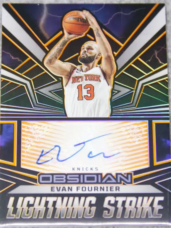 2022-23 Evan Fournier #LS-EKN Panini Obsidian Electric Etch Orange Autograph SN#46 - front
