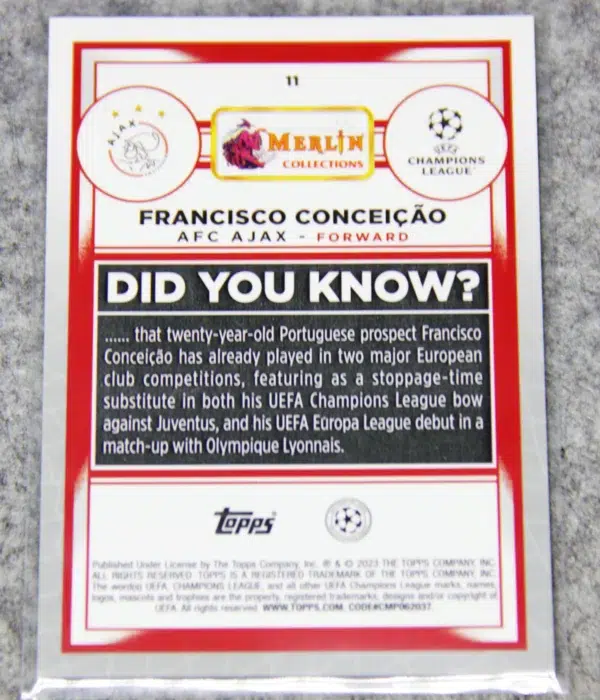 2022-23 Francisco Conceicao #11 Topps Merlin UEFA Champions League Aqua - back