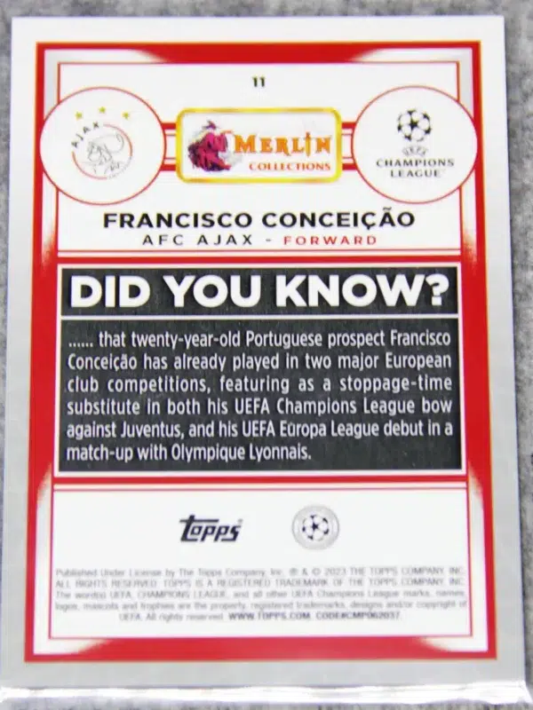 2022-23 Francisco Conceicao #11 Topps Merlin UEFA Champions League Aqua - back