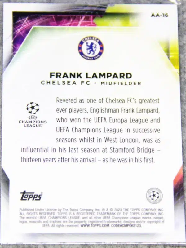 2022-23 Frank Lampard #AA-16 Topps Merlin UEFA Champions League Ageless Alchemy - back