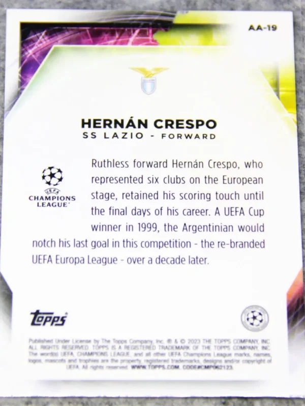 2022-23 Hernan Crespo #AA-19 Topps Merlin UEFA Champions League Ageless Alchemy - back