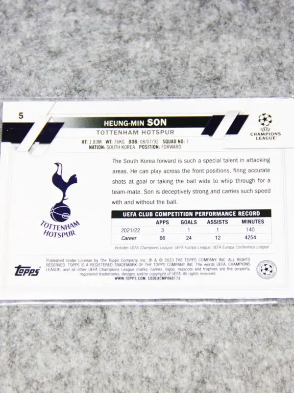 2022-23 Heung-Min Son #199 Topps Chrome UEFA Champions League Pulsar Refractor - back