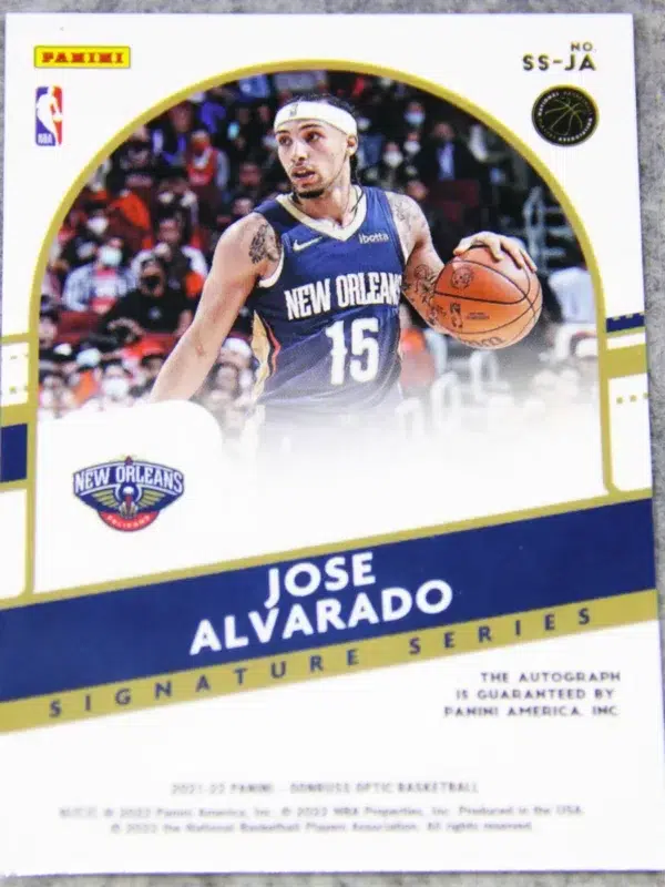 2022-23 Jose Alvarado #SS-JA Panini Donruss Optic Signature Series RC - back