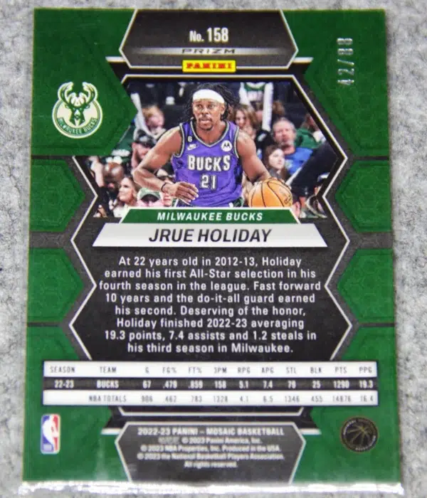 2022-23 Jrue Holiday #158 Panini Mosaic Choice Fusion Red Yellow Prizm SN#42 - back