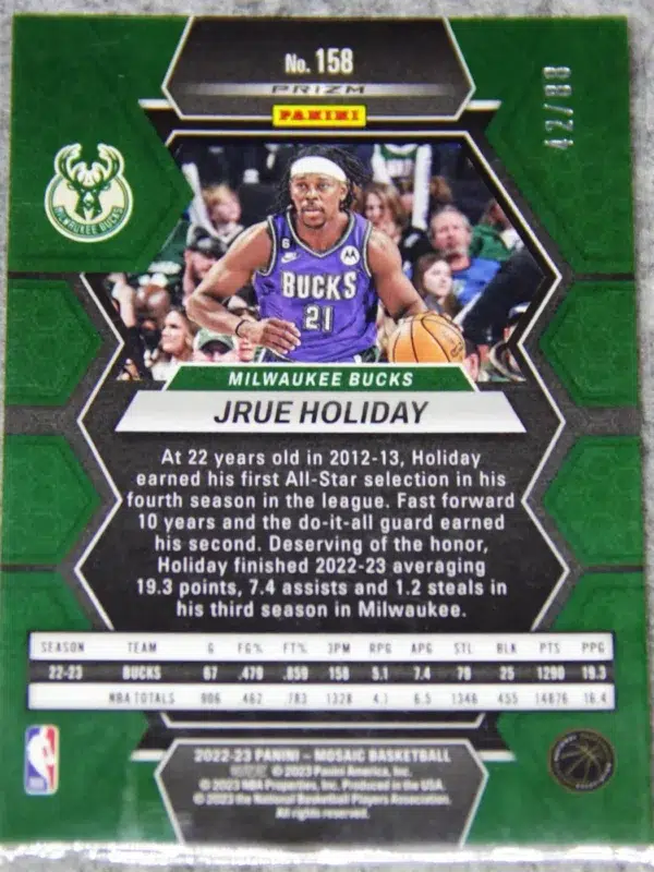 2022-23 Jrue Holiday #158 Panini Mosaic Choice Fusion Red Yellow Prizm SN#42 - back