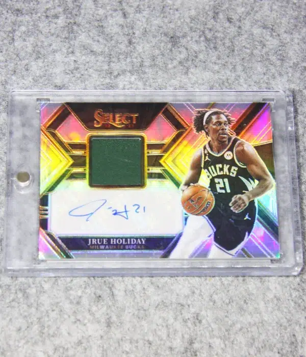 2022-23 Jrue Holiday #AM-JRH Panini Select Autographed Memorabilia Purple Prizm SN#7 - front