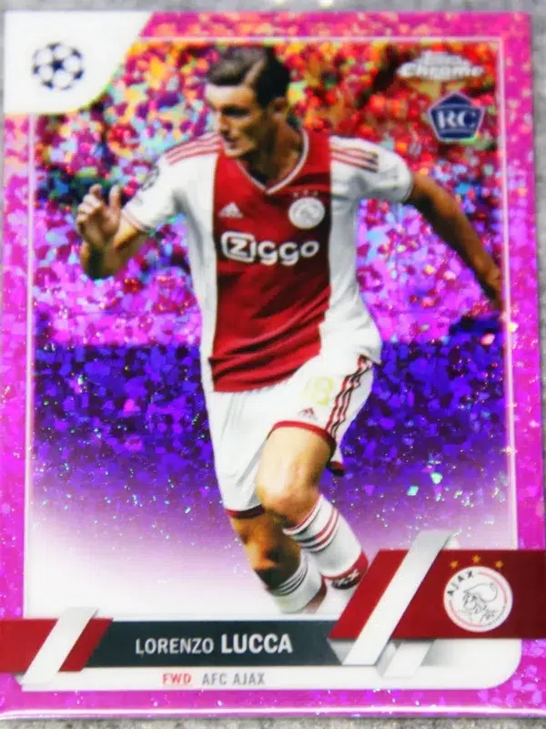 2022-23 Lorenzo Lucca #143 Topps UEFA Club Competitions Pink Mini-Diamond Refractor RC SN#74 - front