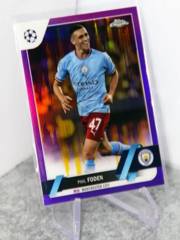 2022-23 Phil Foden #47 Topps Chrome UEFA Club Competitions Purple & Gold Seismic Refractor - stand