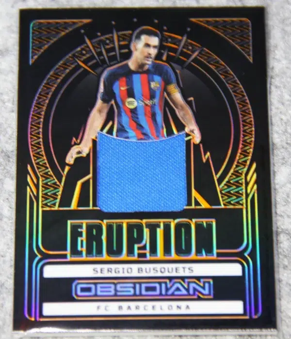 2022-23 Sergio Busquets #ER-SBQ Panini Obsidian Eruption Relic Electric Etch Orange SN#66 - front