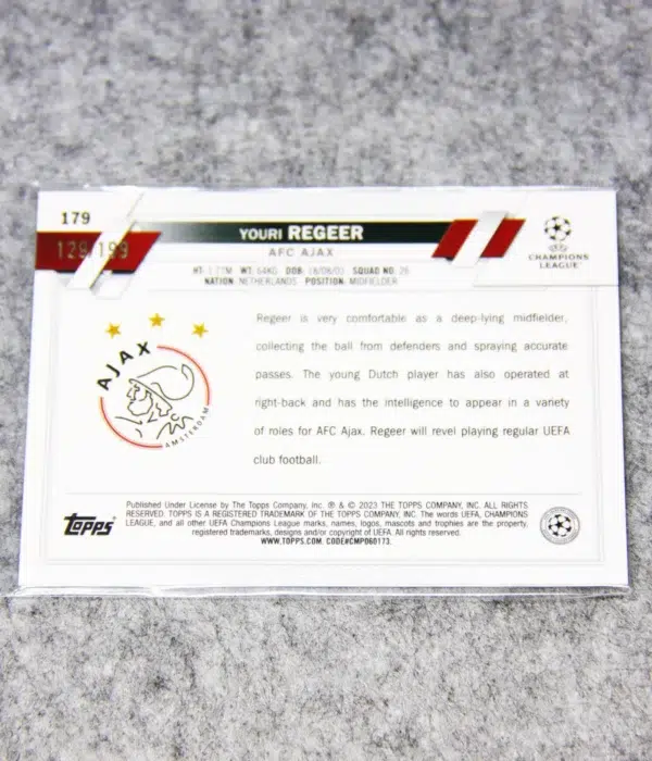 2022-23 Youri Regeer #179 Topps Chrome UEFA Champions League Aqua Wave Refractor SN#129 - back