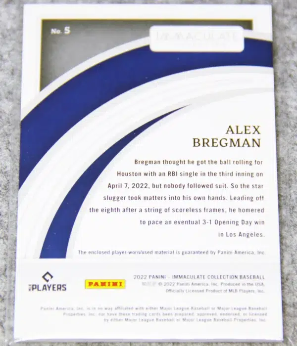 2022 Alex Bregman #5 Panini Immaculate Collection Red Parallel Patch SN#22 - back