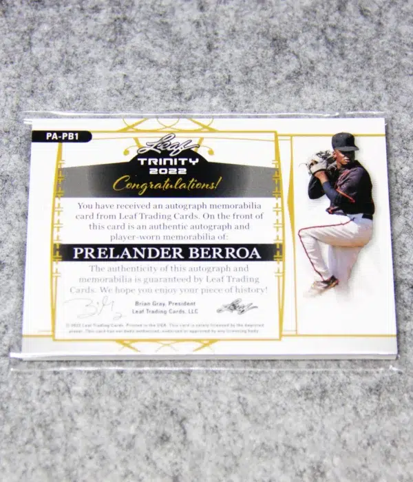 2022 Prelander Berroa #PA-PB1 Leaf Trinity Baseball Patch Autograph RC SN#35 - back