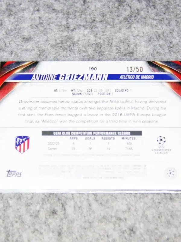2023-24 Antoine Griezmann #190 Topps Chrome UEFA Champions League Gold Refractor SN#13 - back