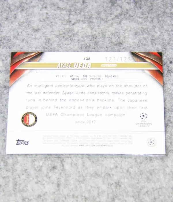 2023-24 Ayase Ueda #138 Topps UEFA Europa League Blue Inferno Refractor SN#123 - back