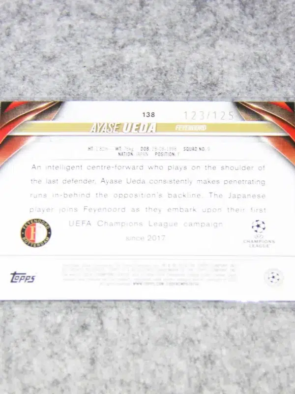 2023-24 Ayase Ueda #138 Topps UEFA Europa League Blue Inferno Refractor SN#123 - back