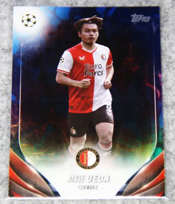 2023-24 Ayase Ueda #138 Topps UEFA Europa League Blue Inferno Refractor SN#123 - front