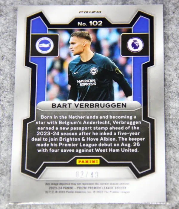 2023-24 Bart Verbruggen #102 Panini Prizm Premier League Breakaway Red Prizm SN#2 - back
