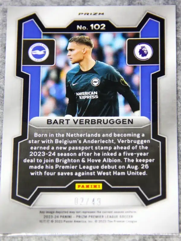 2023-24 Bart Verbruggen #102 Panini Prizm Premier League Breakaway Red Prizm SN#2 - back