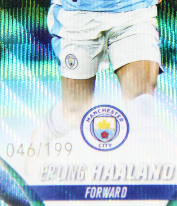 2023-24 Erling Haaland #39 Topps Chrome UEFA Club Competitions Aqua Wave Refractor SN#46 - detail