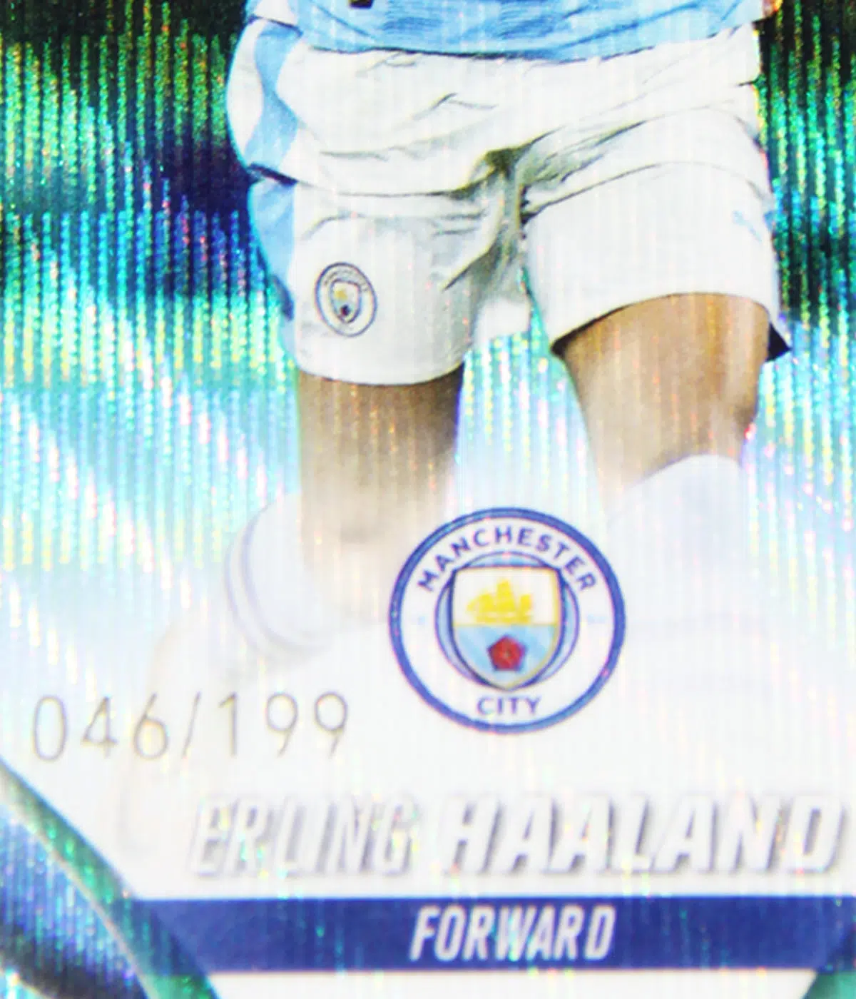 2023-24 Erling Haaland #39 Topps Chrome UEFA Club Competitions Aqua Wave Refractor SN#46 - detail