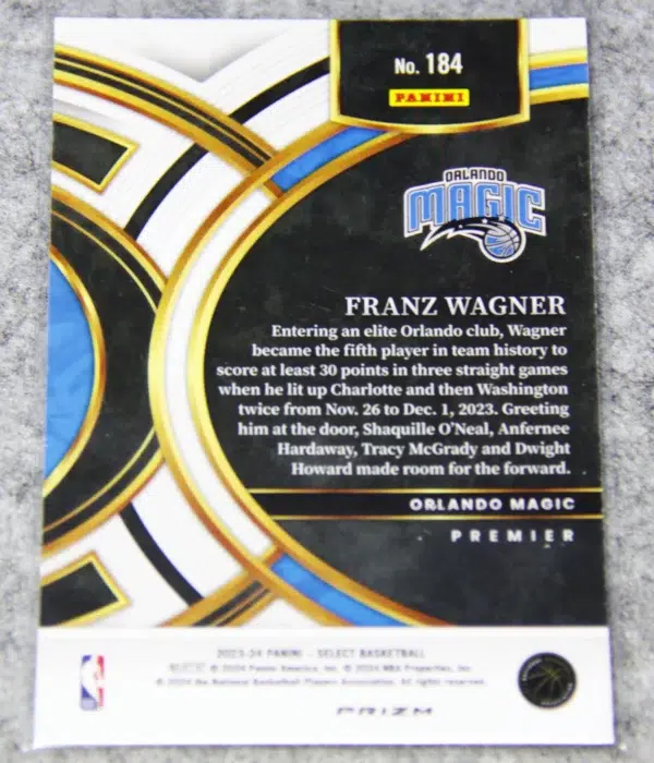 2023-24 Franz Wagner #184 Panini Select Premier Blue Cracked Ice Prizm - back