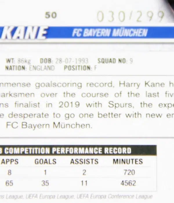 2023-24 Harry Kane #50 Topps UEFA Club Competitions Purple Refractor SN#30 - detail