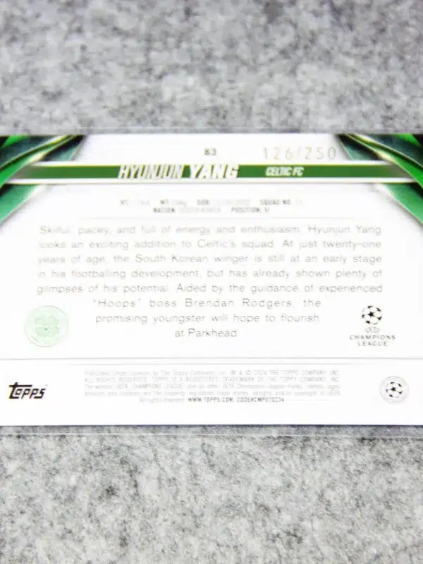 2023-24 Hyunjun Yang #83 Topps UEFA Club Competitions Pink Geometric Refractor SN#126 - back