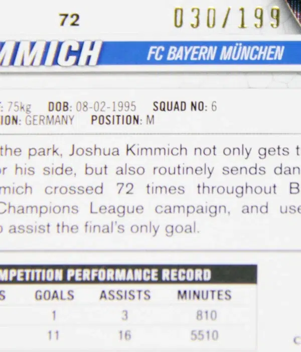 2023-24 Joshua Kimmich #72 Topps Chrome UEFA Champions League Neon Green Refractor SN30 - detail