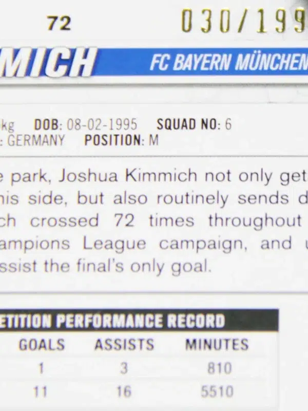 2023-24 Joshua Kimmich #72 Topps Chrome UEFA Champions League Neon Green Refractor SN30 - detail
