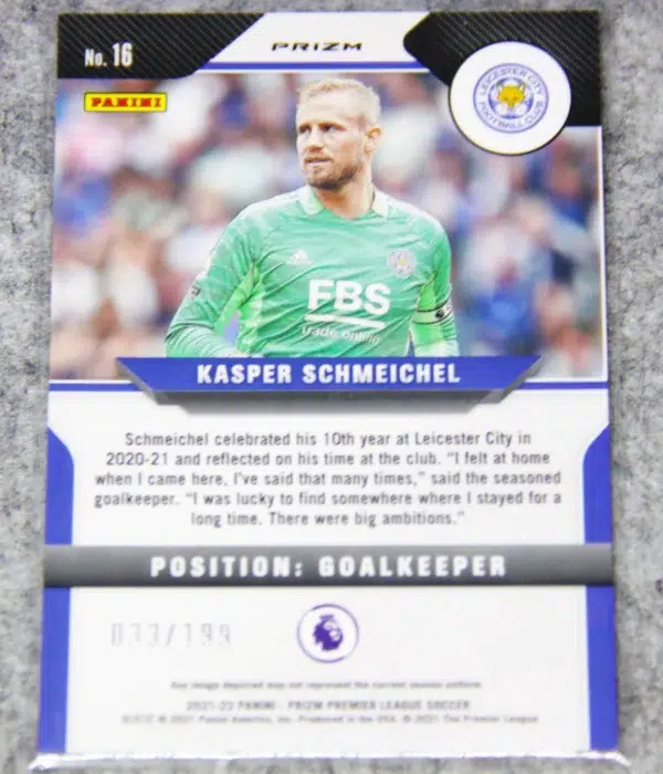 2023-24 Kasper Schmeichel #16 Panini Prizm Premier League Red Prizm SN#33 - back