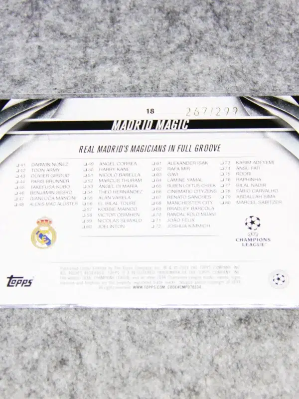 2023-24 Madrid Magic #18 Topps UEFA CC Title Winners Purple Foilboard Refractor SN#267 - back