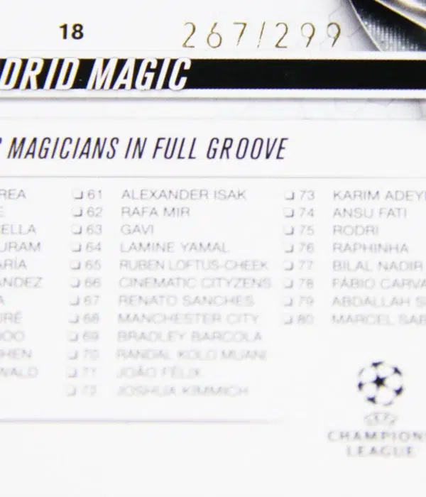 2023-24 Madrid Magic #18 Topps UEFA CC Title Winners Purple Foilboard Refractor SN#267 - detail