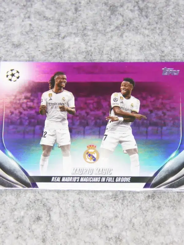 2023-24 Madrid Magic #18 Topps UEFA CC Title Winners Purple Foilboard Refractor SN#267 - front